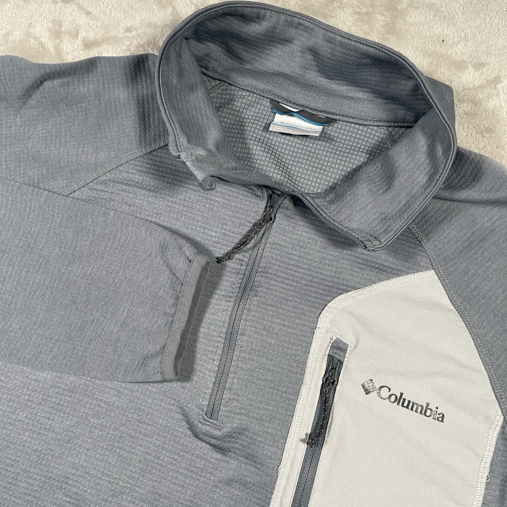 Columbia Single Canyon 1/2 Zip‎ Fleece Jacket Mens L Gray Pocket READ
